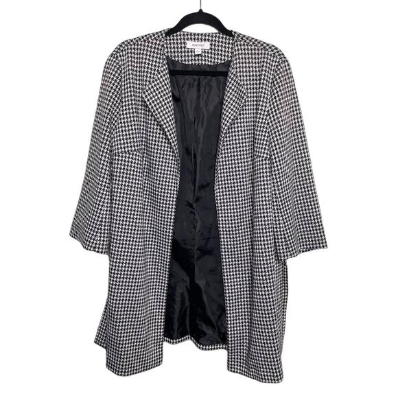 Nine West Open Front Houndstooth Lapel Blazer Jacket Black White Womens Large - Picture 1 of 11
